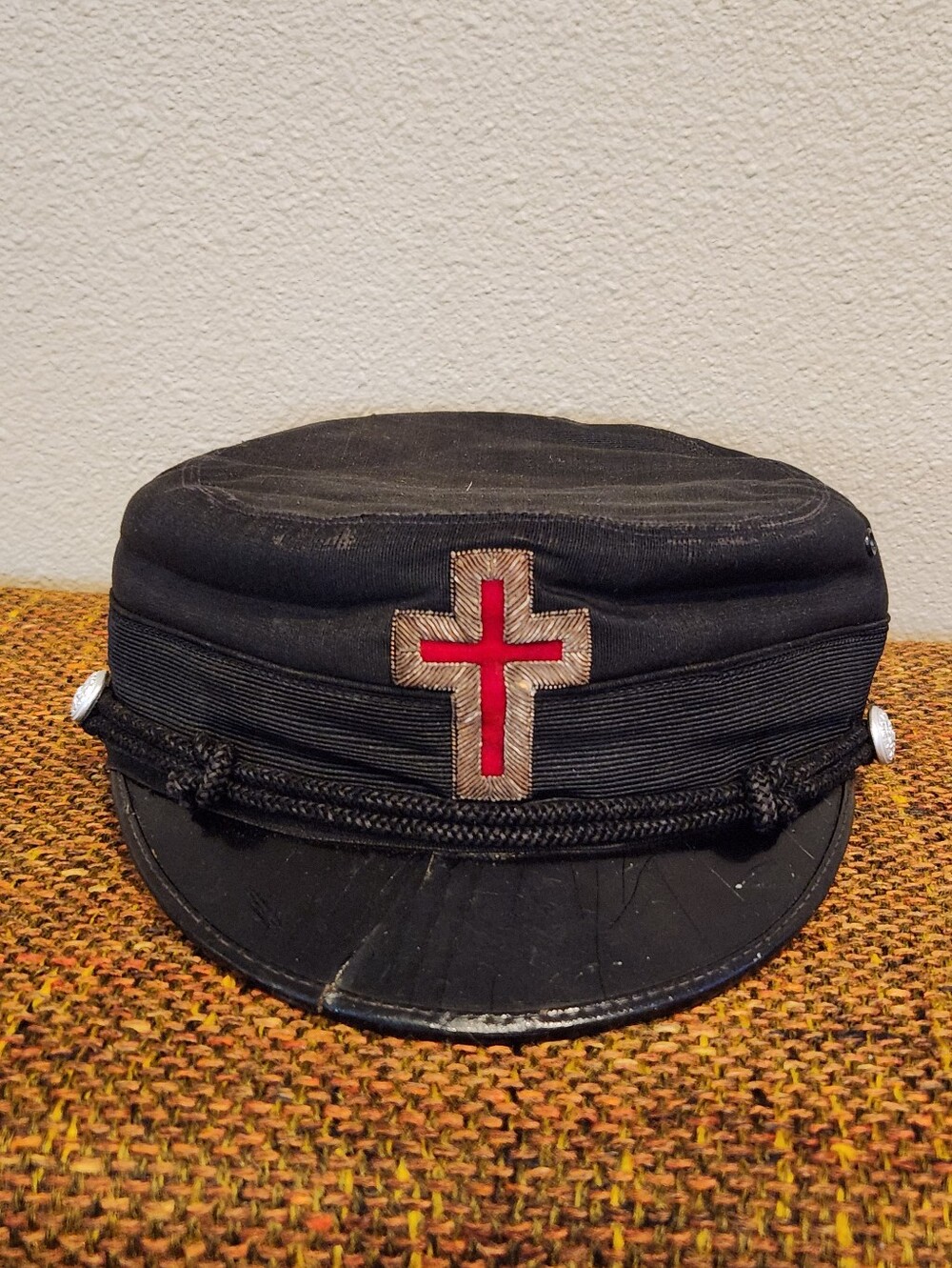 Antique Knights Templar Black Military Style Cap with Sir Knight Cross Accents